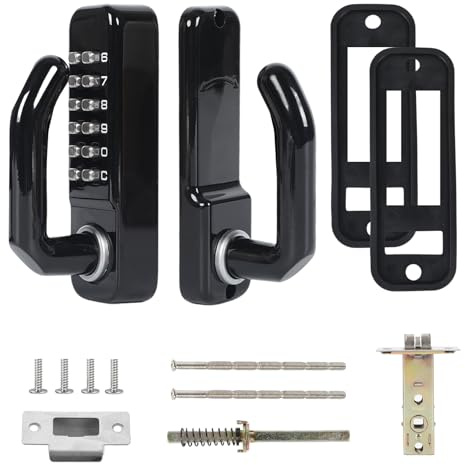 Mechanical Keyless Entry Door Lock,1-11 Digits Keypad Door Locks, Zinc Alloy Gate Door Locks Set with Keypad and Handle,Waterproof Digital Combination Code Door Lock for Garden, Yard, Garage (Black)