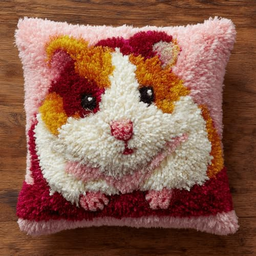 Kitquiver Knüpf-Set–Kissenbezug &Knüpfteppich Zum Selber Machen Hamster 43X43Cm,Latch Hook Kit Für Erwachsene Und Kinder,Heimdeko