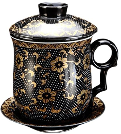 Tazza da tè con infusore e coperchio, tazza da tè con infusore e coperchio 360 ml in ceramica cinese con piattino da caffè da a foglie sfuse Sistema di preparazione per l'home off