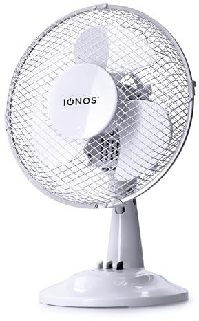 Status IONOS 9 Inch Desk Fan with 2 Speed Settings, Adjustable Tilt Head & Carry Handle for Desktop or Bedside Cooling, White (ION9DESKFAN1PKB)