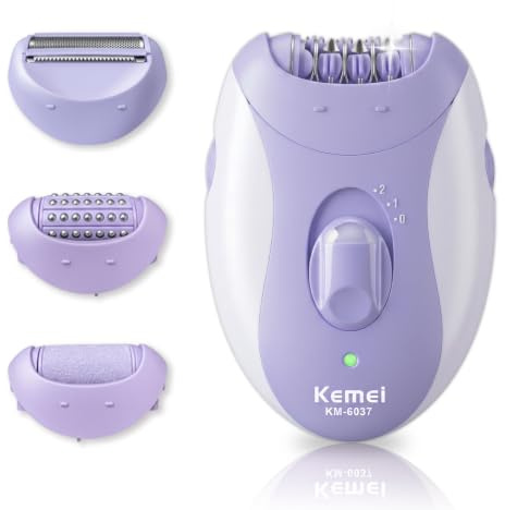 KEMEI 6037 Épilateur 4-en-1 pour Femme, Lames Inox, Mauve