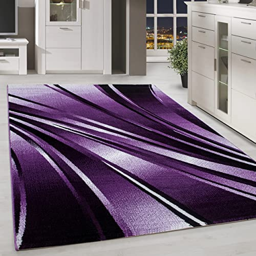 HomebyHome Teppich Läufer 80x150 cm Lila Modern Abstraktes Wellen Design Kurzflor für Wohnzimmer Schlafzimmer Esszimmer Küche Flur Jugendzimmer Waschbar Pflegeleicht Extra Weich