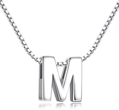 Candyfancy 1.0mm 18 inch 925 Sterling Silver 26 Small Letters Alphabet A-Z Initial Pendant Box Chain Necklace (M with Chain)