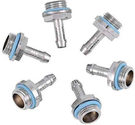 Richer-R 6 Pcs G1/4 Zoll Gewinde Barbs Fittings, Flexibel PC Wasserkühlung Kupfer Fitting G1/4 Gewindestecker Barb Stecker für Verbindung Zwischen Wasserblocks/Heizkörpe/Wasserpumpen usw.(9mm)
