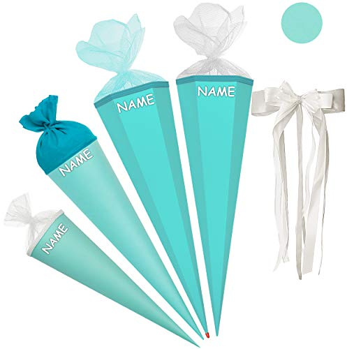 alles-meine.de GmbH Schultüte - Rohling - TÜRKIS blau - 85 cm - 6 eckig - incl. Name und große Schleife - Tüllabschluß - mit/ohne Kunststoff Spitze - Zuckertüte - Markneukirche..