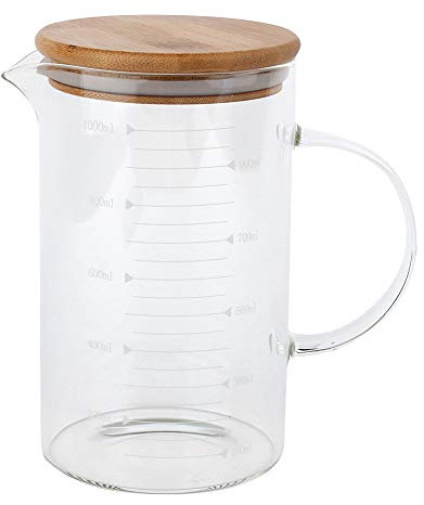 Taza medidora de vidrio de 300 ml/10 oz, jarra de agua con tapa de té, tazas de vidrio transparentes resistentes al calor para cocina o restaurante