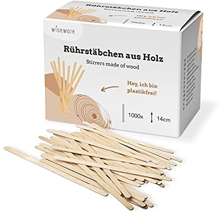 wisefood Lot de 1000 agitateurs à café en Bois 14 cm 100% biodégradables 100% Naturel, Stable, respectueux de l'environnement Emballage sans Plastique (1000, 14 cm)