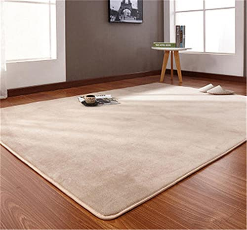 Alfombra de Terciopelo Coral Grueso de Color sólido Calidad Beige profundo Suave Lavable Antideslizante Grande Rugs Minimalista Moderna Sala De Estar Dormitorio Tatami Gateando Estera -100×200cm