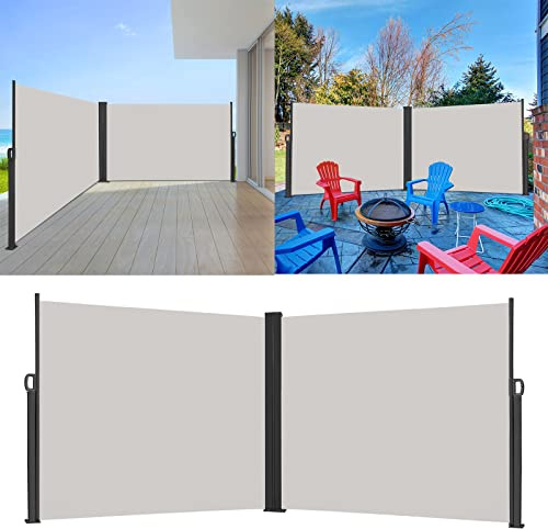 LARS360 Toldo lateral extensible de doble cara, de poliéster y soporte de metal de aluminio, protección solar, protección contra el viento, protección visual, toldo de pared lateral, 160 x 600 cm