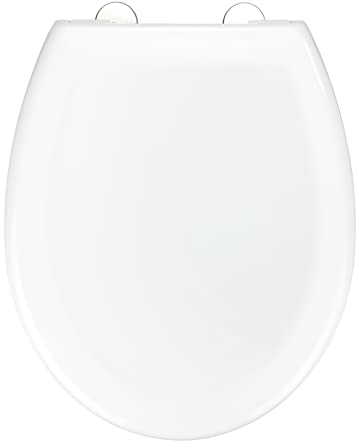 WENKO WC-Sitz Solaro, stabiler Premium Thermoplast WC-Sitz in Weiß mit Easy-Close Absenkautomatik, Fix-Clip Hygienebefestigung aus rostfreiem Edelstahl für sicheren Sitz, 37x44 cm, 25136100