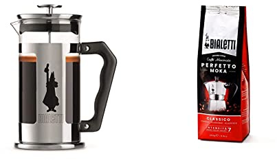 Bialetti Kaffeepresse Preziosa, French Press Filter für Kaffee oder Tee, 1 Liter, 8 Tassen & Perfetto Moka Classico: Gemahlener Kaffee mit mittlerer Röstung, 250g