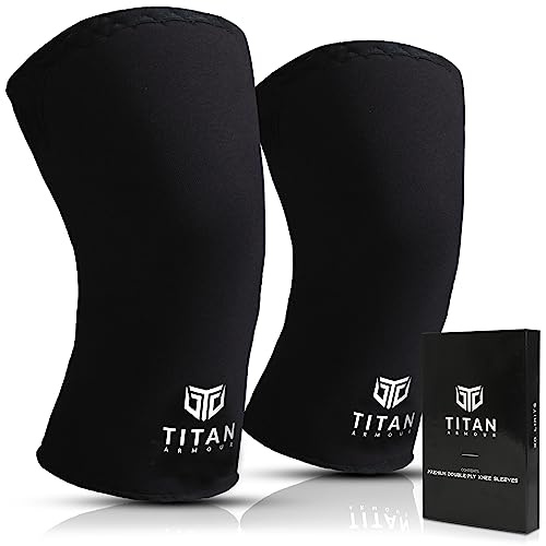Titan Armour® Premium-Kniebandagen für Gewichtheben, 7 mm, doppellagiges Neopren, Knie-Kompressionsbandage für Unterstützung und Schutz, Kniebandage für Powerlifting, Kniebeugen, Crossfit, Strongman