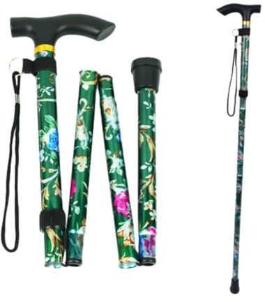 Bastones Plegables para Mayores, Bastón Plegable Ajustable Bastón de Aluminio Floral verdeBastón Plegable Mujer Bastones para Mayores Extensible para hogar y Viaje