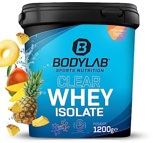 Bodylab24 Clear Whey Isolate Ananas-Mango 1200g, Eiweiß-Shake aus bis zu 96% hochwertigem Molkenprotein-Isolat, erfrischend fruchtiger Drink, Whey Protein-Pulver kann den Muskelaufbau unterstützen