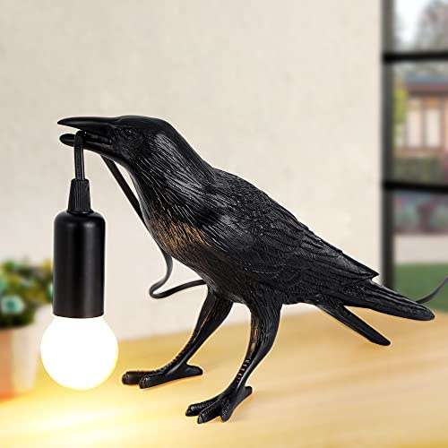 OVANUS Crow Lamp Gothic Decor, Raven Table Lamp with Adjustable Brightness, Dark Academia Aesthetic Night Light for Bedroom, Halloween Black Bird Lamp, Unique Gift