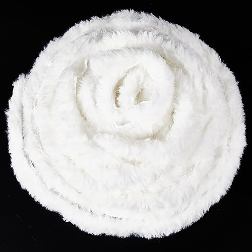 GORGECRAFT 11 Yard Weiße Federboas Mit Kunstfellbandbesatz Stoffrolle Marabu-Federboa Weihnachtsfederboas Für Weihnachtsbaumdekoration Oder Kranzschleifen-Bastelarbeiten