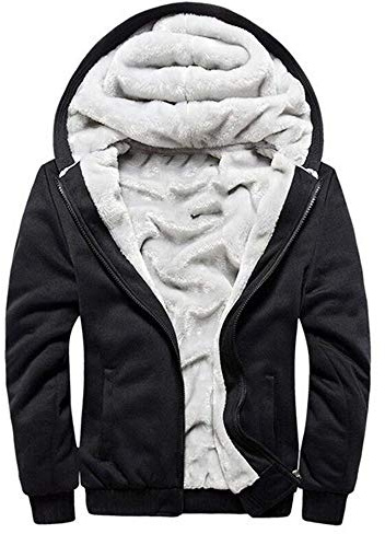 VSUSN Uomo Felpa con Cappuccio Manica Lunga Felpe con Cappuccio Vello Foderato Hoodies con Cerniera Cappotto Giacca Inverno Caldo(Nero,M)