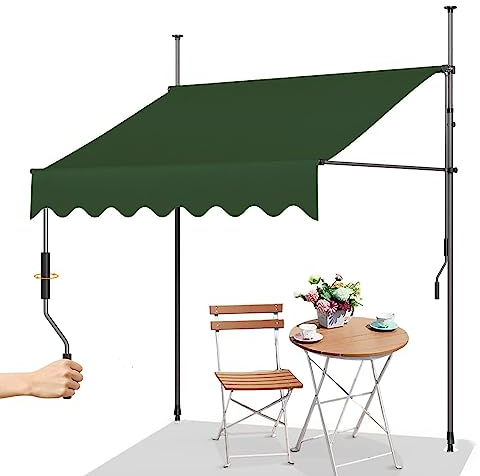WOLWES Sonnenschutz Balkon, Manuell Klemmmarkise mit Kurbel, Wasserdicht Standmarkise, Markise für Terrasse, Balcony Kassettenmarkise (Color : Green, Size : 2m/78in)