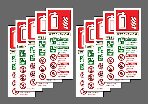 Wet chemical Fire Extinguisher ID Safety sign 200mm x 80mm (Pack of 10 signs) - Self adhesive sticker