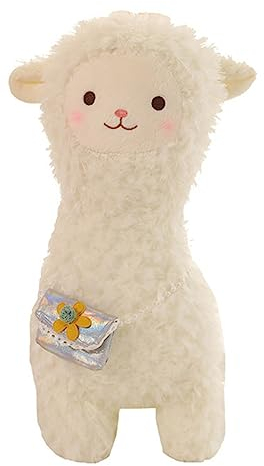 CULASIGN Alpaka Kuscheltier, Stand Weiß Alpaka Plüschtier, Lama-Stofftier mit Kleiner Tasche, weich Flauschiges Kissen Alpaka Geschenk für Kinder Mädchen Jungen (28cm)