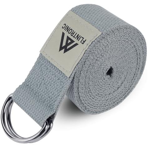 Flintronic Yogagurt, Yoga Gurt, 1 Stück 2,5 m Yoga Strap, Stretching Yoga Band mit D-Ring, 100% Baumwolle, Yoga-Zubehör, Fitness Stretchgurt für Anfänger und Fortgeschrittene für Yoga, Pilates