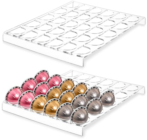 Cididu 2 Pack Coffee Pod Holder Storage Tray, 30 Pods Clear Coffee Espresso Pod Storage, Acrylic Drawer Insert Organizer for Countertop, Kitchen, Home, Office, 12.6 L x 9.8 W