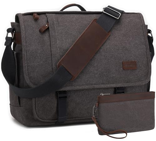 Nerlion Messenger Bag for Men 17-17.3 Inch Laptop Bag Canvas Water-resistant Computer Bag Shoulder Bag Work Briefcase Bookbag for College (Gray)