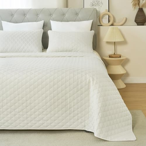 WOLTU Copriletto 240x260 cm Beige, Trapunta in 3 Pezzi, con 2 Federe Cuscini da 50x70 cm, Coperta Leggera con Motivi a Rombi ad Ultrasuoni, per Camera da Letto, Divano