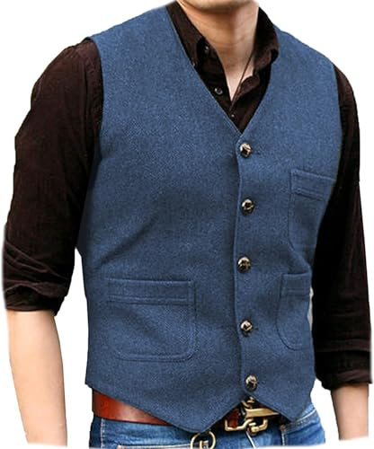 Solovedress Mens Vintage Classic Wolle Anzugweste Formale Regular Fit Weste Anzug Weste für Hochzeit Groomsmen(Light Blue,L)