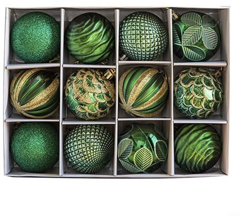 12 Stück matt und glänzender Christbaumkugeln aus PET-Kunststoff (6 cm, Grün)