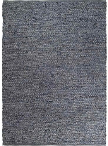Knutzen Wohnen Mala Wollteppich flach gewebt 80 x 150 cm Blau - Teppich Wolle Natur - Handgewebter Schurwollteppich mit angenehmem Lauferlebnis