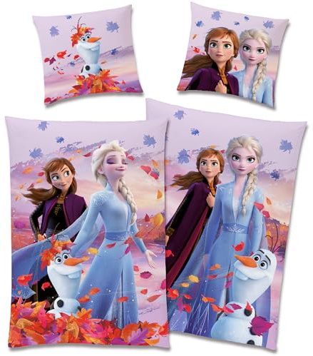 Frozen Die Eiskönigin Kinder-Bettwäsche Dreamteam 135 x 200 + 80 x 80 cm 100% Baumwolle Biber-Flanell-Qualität Disney ELSA Anna Snowman Sven Kristoff Olaf mit Reißverschluss Deutsche Größe