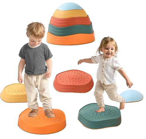 LoomLark Balance Stepping Stones for Kids 5pcs Non-Slip River Stones Obstacle Course Play Indoor and Outdoor Coordination Game Sensory Toys Toddler Ages 3 4 5 6 7 8+