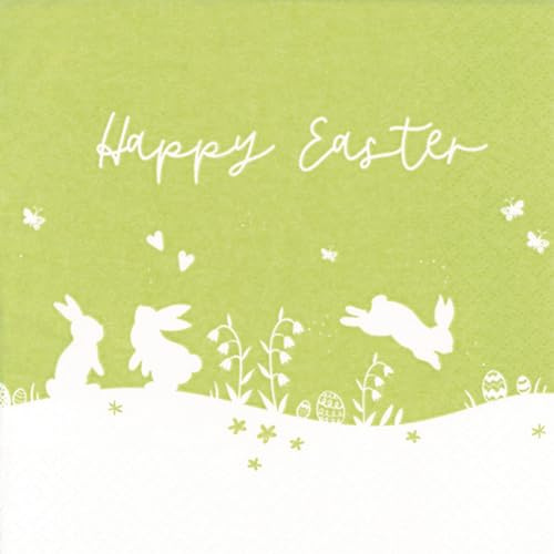 20 Servietten Ostern Fröhliche Hasen zu Ostern grün als Tischdeko. Papierservietten mit Motiv. Auch für Decoupage und Serviettentechnik 33x33cm