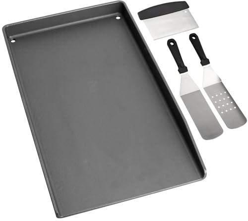 WELL GRILL Piastra grill in ghisa 44,5 x 26 cm, con spatola per barbecue Weber Spirit 210 e 310 serie, universale Plancha, accessorio per barbecue a gas e barbecue a carbonella