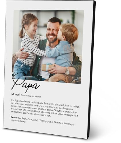 ARTFAVES® Personalisiertes Bild - Papa Worterklärung mit Foto - Geschenk für Papa, Vater, Vatertag, Danke als Poster 21 x 30/30 x 40 cm ohne/mit Rahmen oder als Holzbild