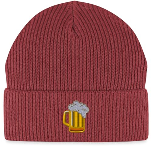 Spreadshirt Bière Broderie Bonnet Pêcheur Bio, Taille Unique, Rouge Terre