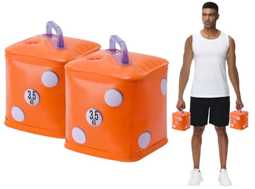 DEIRIS Wasser Hanteln set, Wasser Gewichte Training, Reisehanteln, Würfel mit übungen Sport 7 u 10 kg/Paar, Workout Würfelspiel für Rumpftraining, Krafttraining