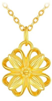 Epinki Echte Goldschmuck, 24 Karat Au999 Gold Halskette, Blumen Kette Anhänger, 18K Gold Damenkette