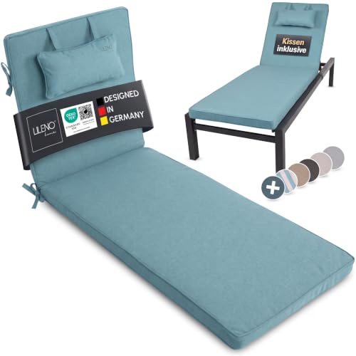 LILENO HOME Sonnenliege Auflage mit Kopfkissen [1er Set - Rollliege] in | Aqua - Gartenliegen perfekt für Strandliege - Auflage für Gartenliege Dub