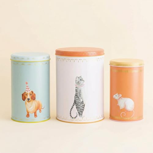 YVONNE ELLEN Tall Cylinder Storage Tins Set of 3 | Cake Storage Tins with Lids, Biscuit Tins & Cookie Tin, Metal Cake Tin Storage for Kitchen, Cat, Dog & Mouse Tins | Small, Medium & Large