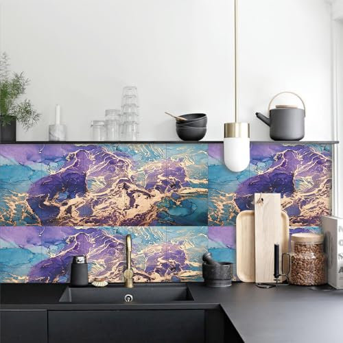 Fliesenaufkleber Lila Blau Klebefliesen Küche 3d Wandpaneele Selbstklebend PVC Fliesenaufkleber Bad Wasserdicht Selbstklebende Fliesen Leicht Zu Schrubben Fliesensticker10 PC(10x10cm)