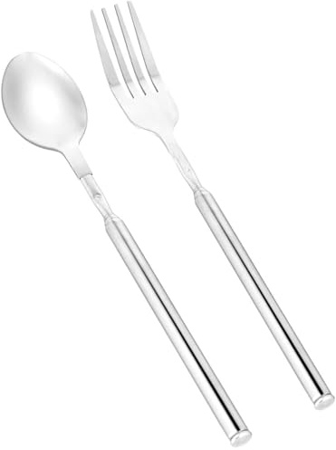 Extendable Fork Spoon, Telescopic Fork and Spoon Set Stainless Steel Long Fork Extender Dinner Retractable Spoons Expandable Extension Fork Spoon Extends to 25.2 Tableware for Fruit