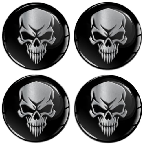 SkinoEu Set 4 x 70 mm Aufkleber für Radkappen Nabenkappen Nabendeckel Radnabendeckel Rad-Aufkleber Schwarz Silber Schädel Totenkopf A 7270