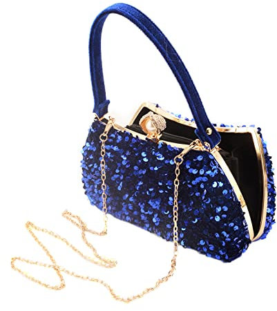 JOERBABU Tasche für Damen, Abendtasche, Schultertasche mit Kette, Hochzeits-Geldbörse, Pailletten, Handtaschen, Geldbörse für Cocktail-Partys, dunkelblau, ABS