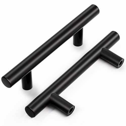 Vepagoo 5 Stück Möbelgriffe, Schwarz 128mm lochabstand Küchengriffe, Edelstahl Schubladengriffe, Schrankgriffe Türgriffe, Küche Rundrohr Griffe, Mit 10 Schrauben (Schwarz, 128mm)