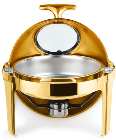 euppaury Chafing Dish Buffet Set, 9L Buffet Dish Catering Food Warmer, Stainless Steel Round Buffet Servers and Warmers with Glass Lid, for Event Party Holiday 1 Set