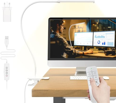 Mojimdo Lampada da Scrivania 77 LED con Distanza [Potere Illuminante Notevole] 70CM Lampada con Pinza, 3 colore &10 Livelli di Luminosità Lampada da Lettura 360° Flessibile con Caricatore USB