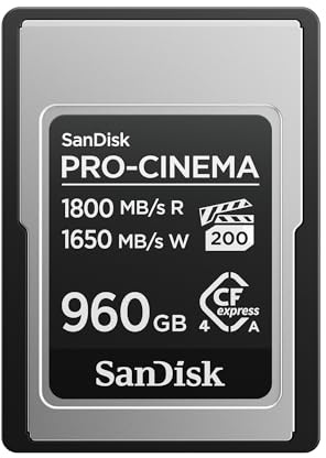 SANDISK CFexpress Pro-Cinema Type A Carte 960 Go (Jusqu’à 1800 Mo/s en Lecture, Jusqu’à 1650 Mo/s en écriture, 4K, 6K, 8K, VPG200)