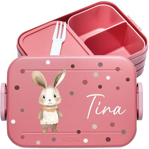 4youDesign | Personalisierte Kinder Brotdose Midi Rosa mit Namen - Lunchbox Hase Motiv für Kindergarten & Schule - Brotzeitdose Mädchen Junge